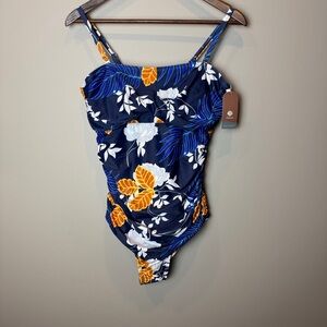 Smismivo Medium Padded Navy With Yellow And White Floral One Piece Swimsuit